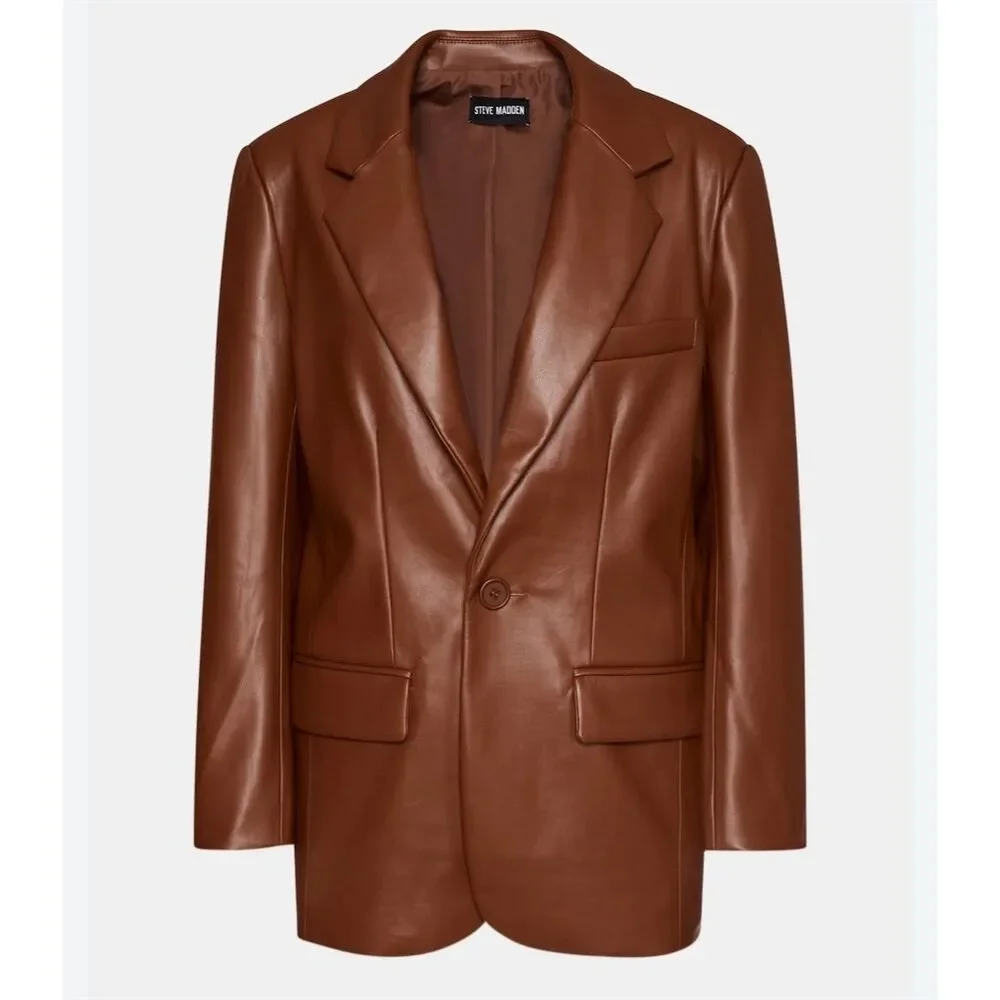 Steve Madden Women's Blazer Size S Brown Faux Leather Jacket - Picture 11 of 11